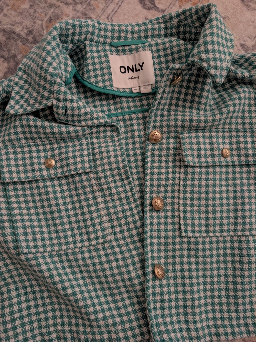 Only Green Houndstooth Cropped Blazer with Gold Buttons - Picture 2 of 5